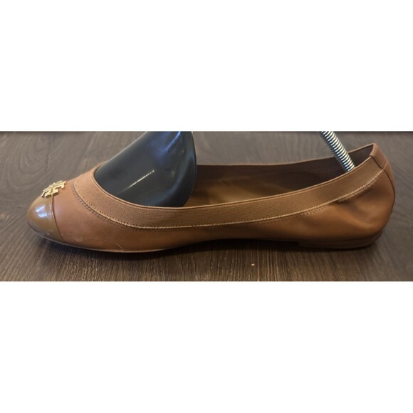 Tory Burch Jolie Tan Beige Leather Patent Cap Toe Ballet Flats Womens Size 11 M - Picture 3 of 8